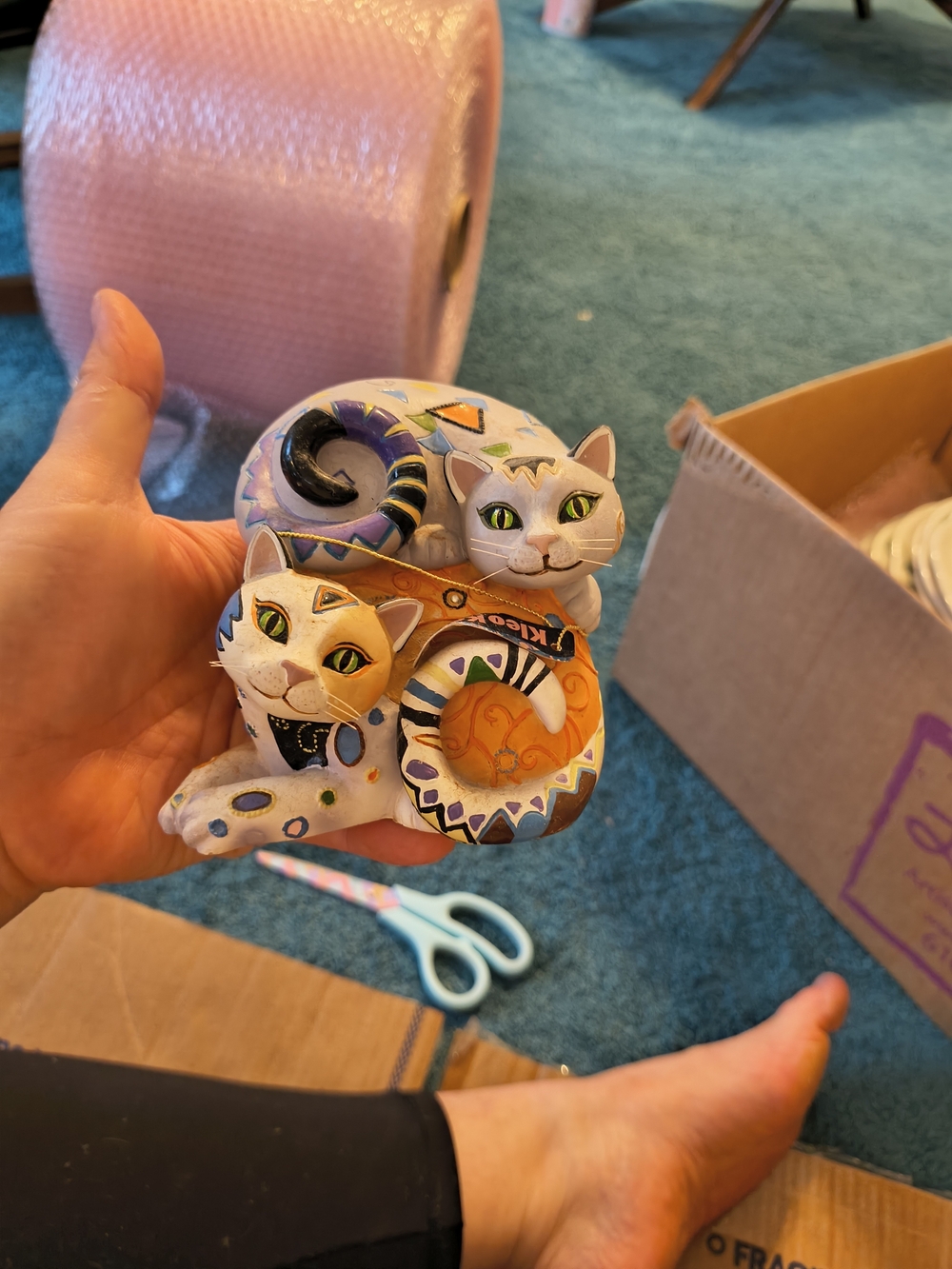 Colorful Two-Cat Decorative Figurine - Hand-Painted Home Accent